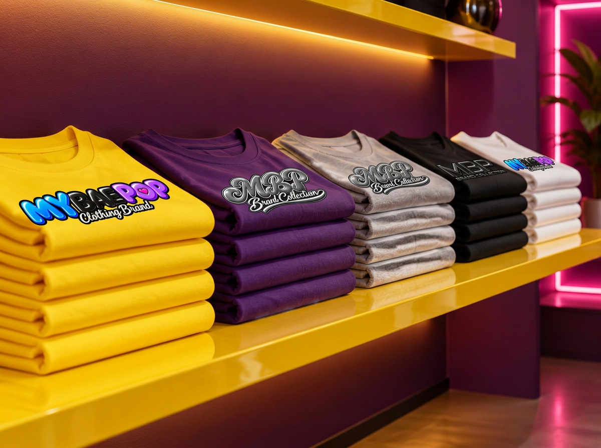 Folded Tees stacked on a MyBae POP shelf